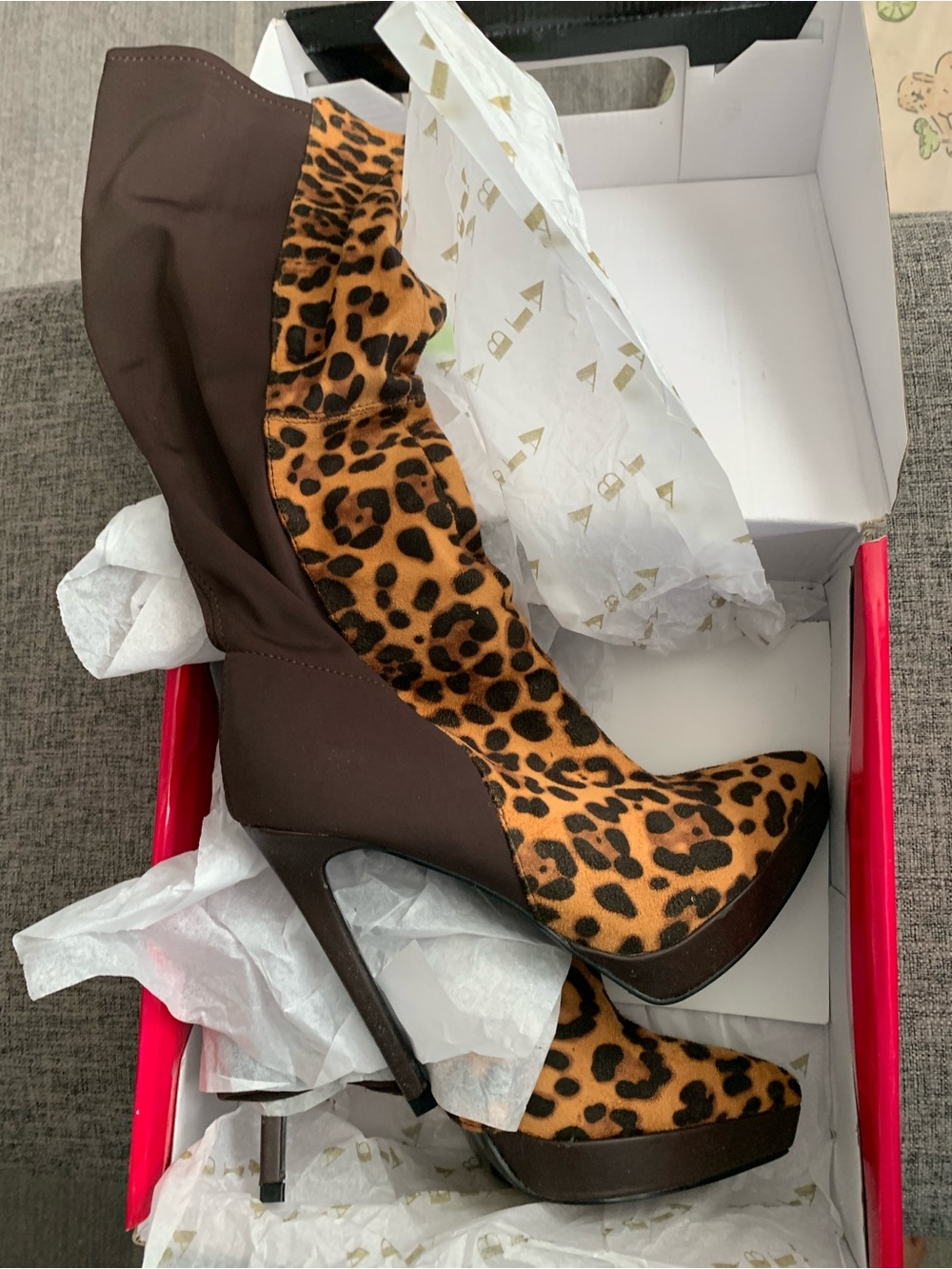Alba Leopard Print and Brown Stiletto Boots